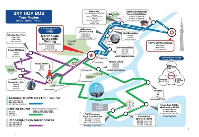 Mapa de Tóquio Hop On Hop Off Bus tours