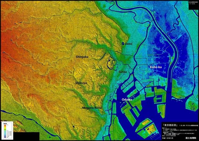 Mapa de elevação de Tóquio
