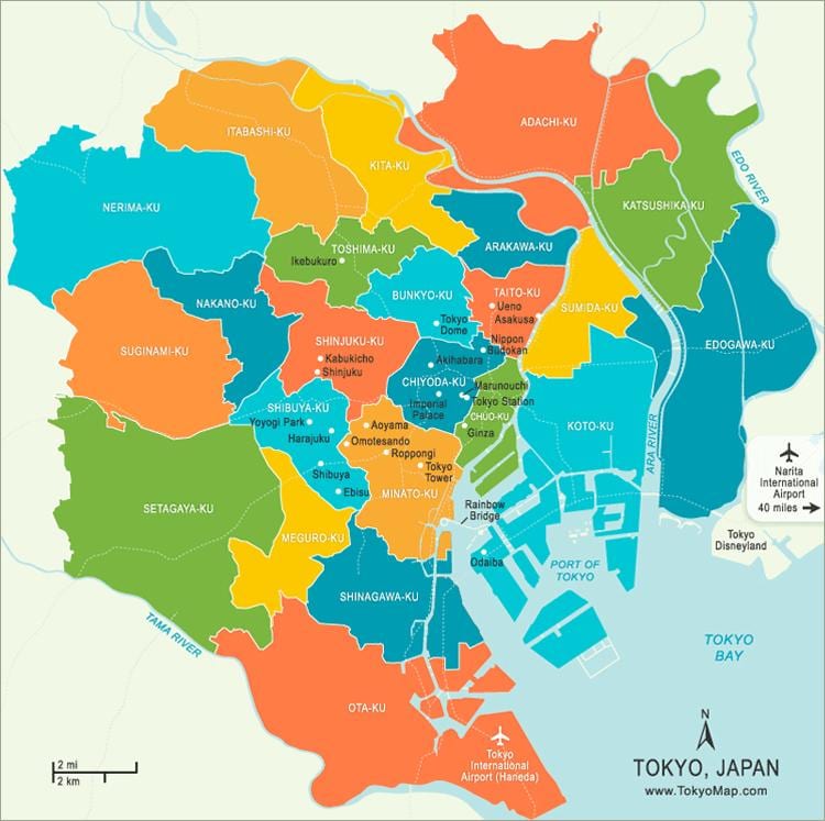 Mapa do distrito de Tóquio