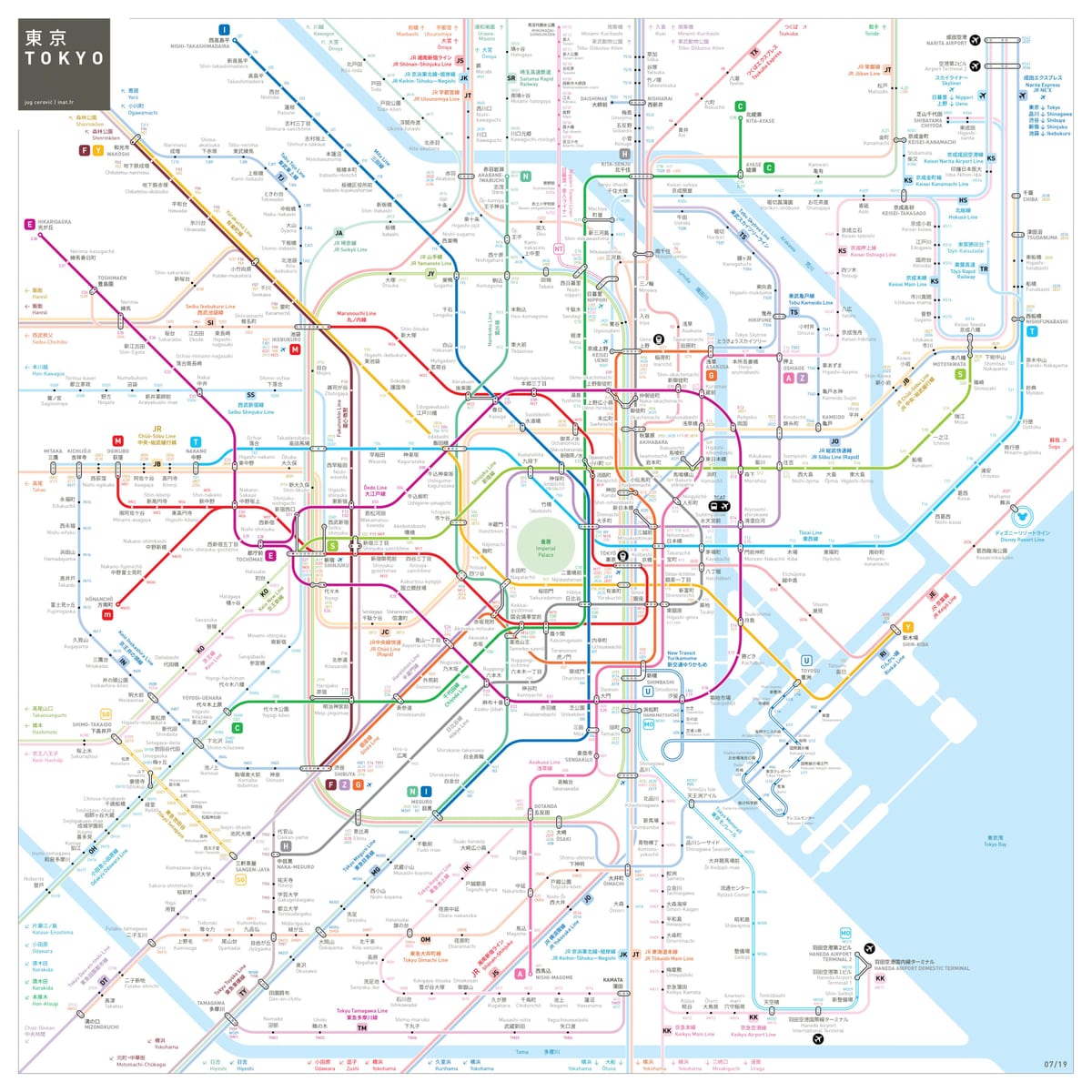 Mapa da estação de metrô de Tóquio